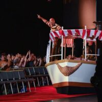 DWAYNE JOHNSON on jungle cruise boat at D23 Expo