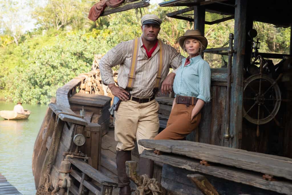 Dwayne Johnson as Frank and Emily Blunt as Lily in JUNGLE  Cruise Premiere date