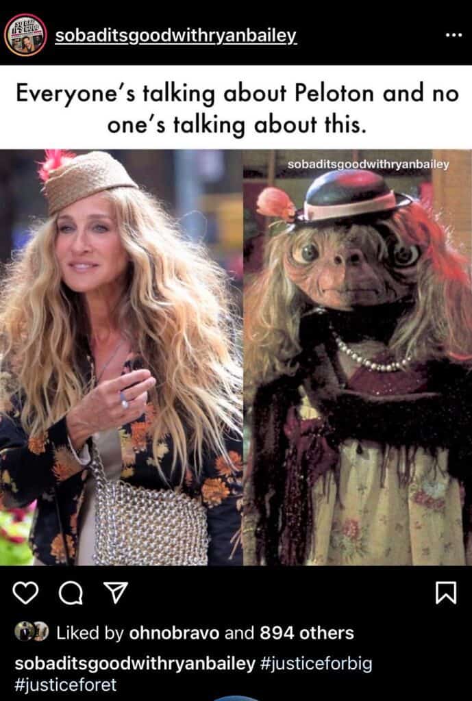 carrie bradshaw and just like that peloton meme