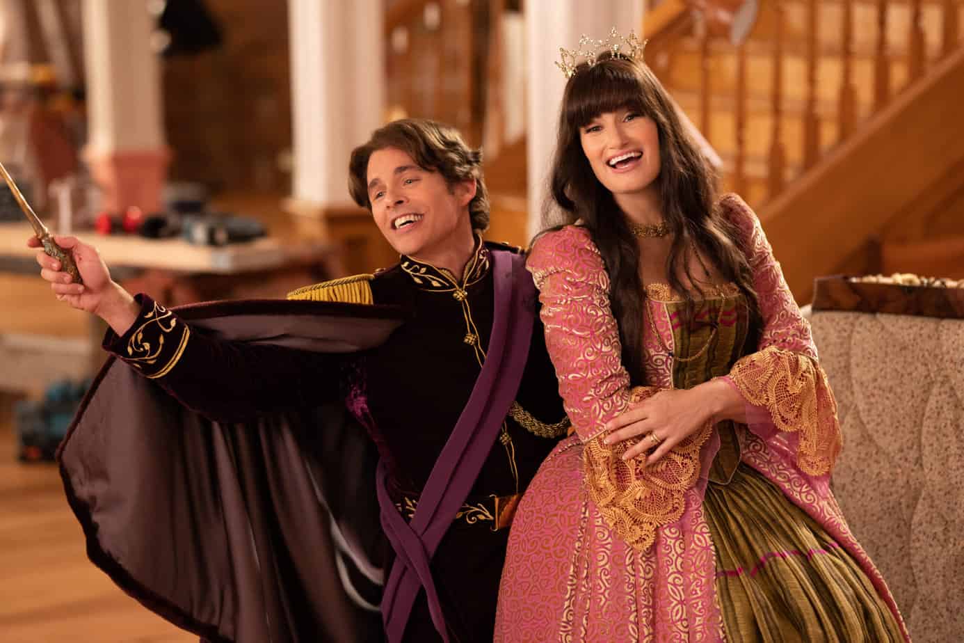 (L-R): James Marsden as Prince Edward and Idina Menzel as Nancy Tremaine. Disenchanted age rating: is this one kid friendly?