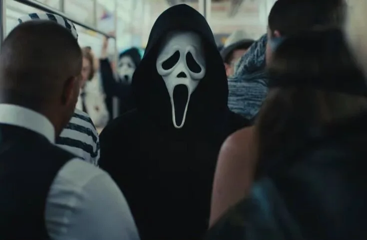 age rating of scream 6 parents guide. Ghostface in a crowd on the subway in NYC.